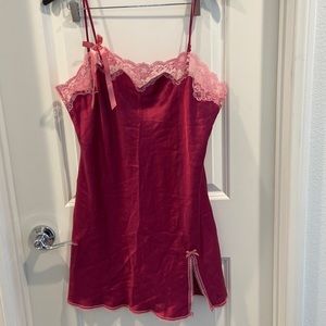 New Victoria Secrets Lingerie burgundy silk with Pink Lace trim.